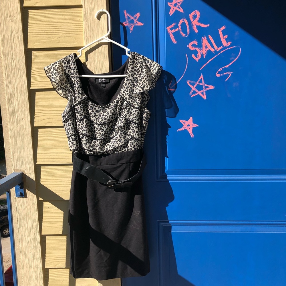 Leopard print black and grey sexy dress w/belt
